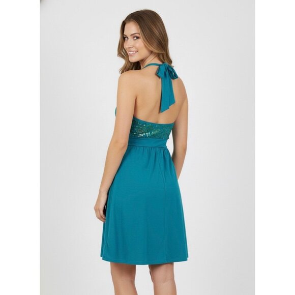 Vtg Victoria's Secret Y2K Halter Sequin Mini Dress • Coquette Club McBling Teal - Picture 10 of 16